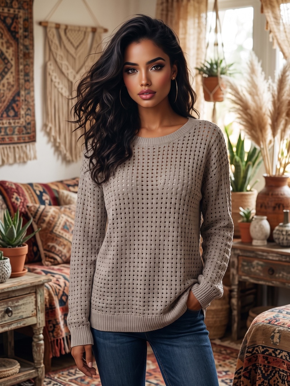 B805. J Jill Stylish Open Knit Sweater